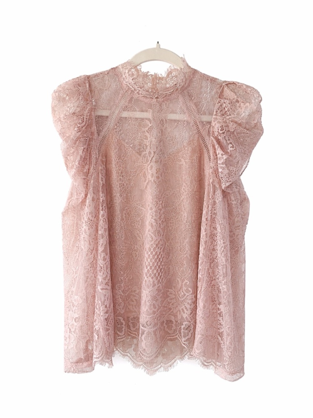 Savanna Jane Boho Top - Blush Pink - Lace - Mock Neck - Ruffle - Preloved - Picture 2 of 8